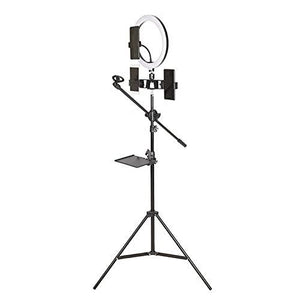 4-In-1 26cm Selfie Ring Light with 3 Phone and Microphone Holder